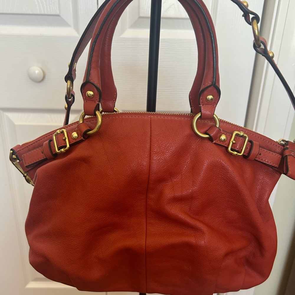 Burnt Orange Leather, Madison Lindsay Satchel, Shoulder Bag with Gold hardware - Picture 2 of 7